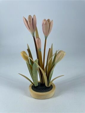 Vintage Miniature Hand-Carved Horn Flowers Figurine